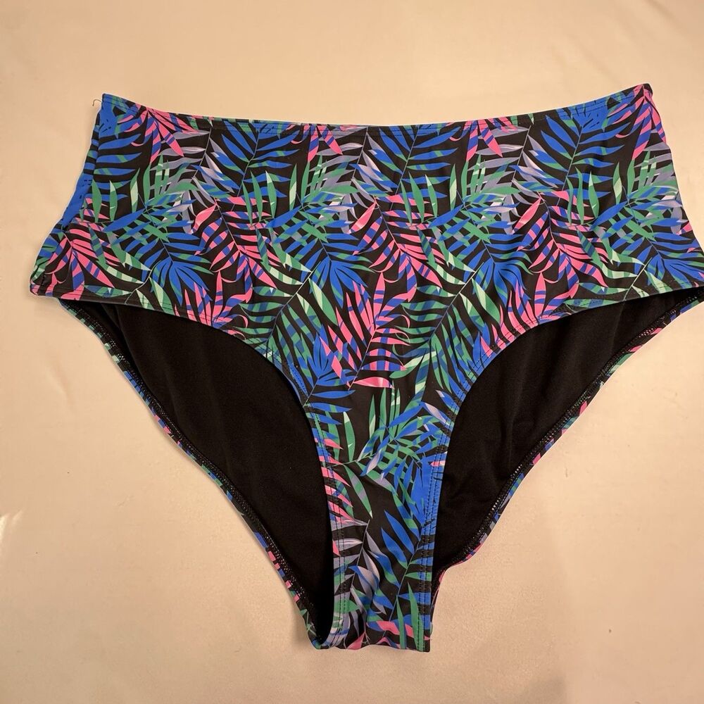 BloomChic Swim Bottoms Plus Size 22-24 Tropical High Waist Bikini Bottom Beach